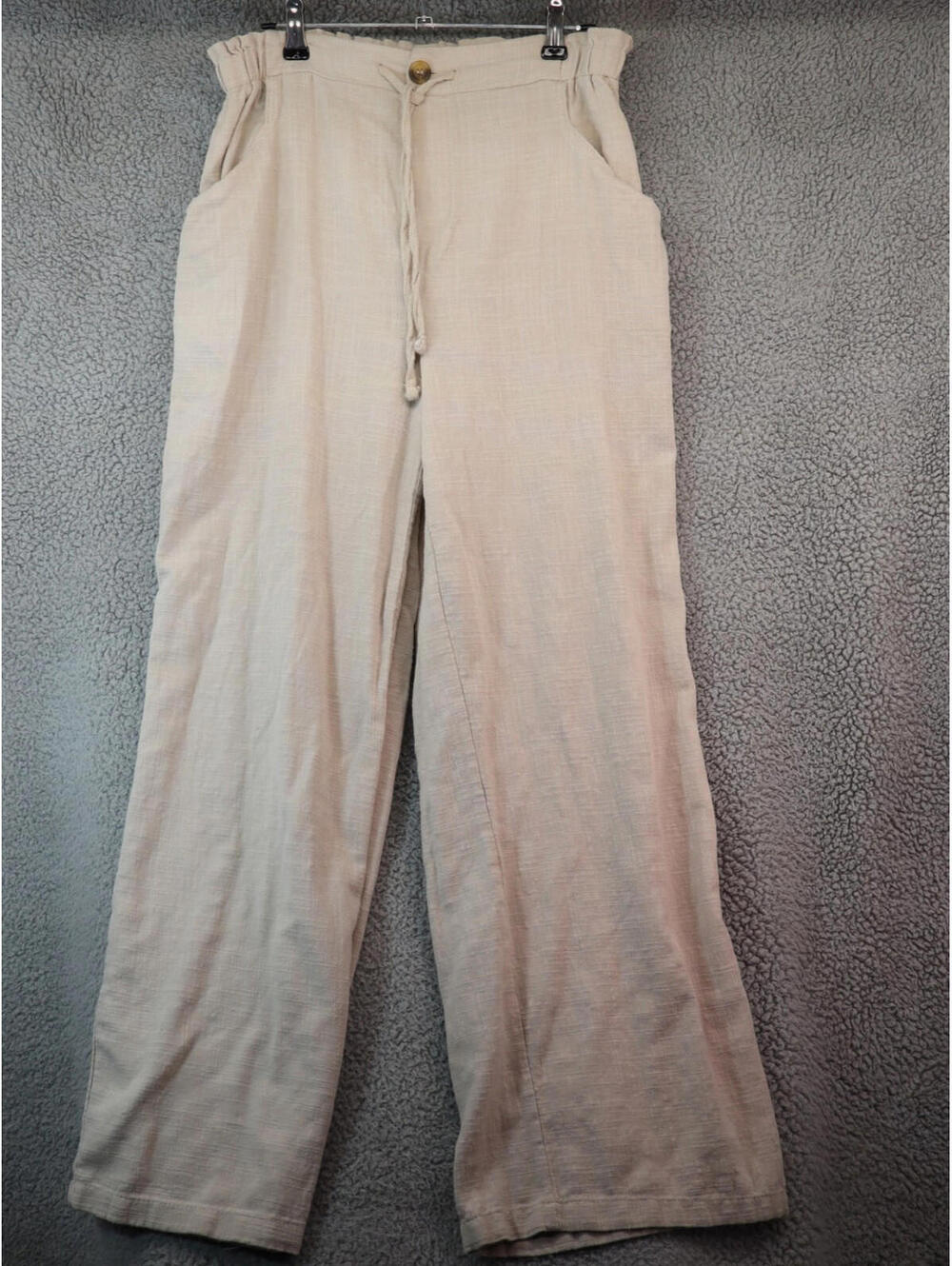 Rachel Paige Womens Wide Leg Pants Large Beige Twill Boho